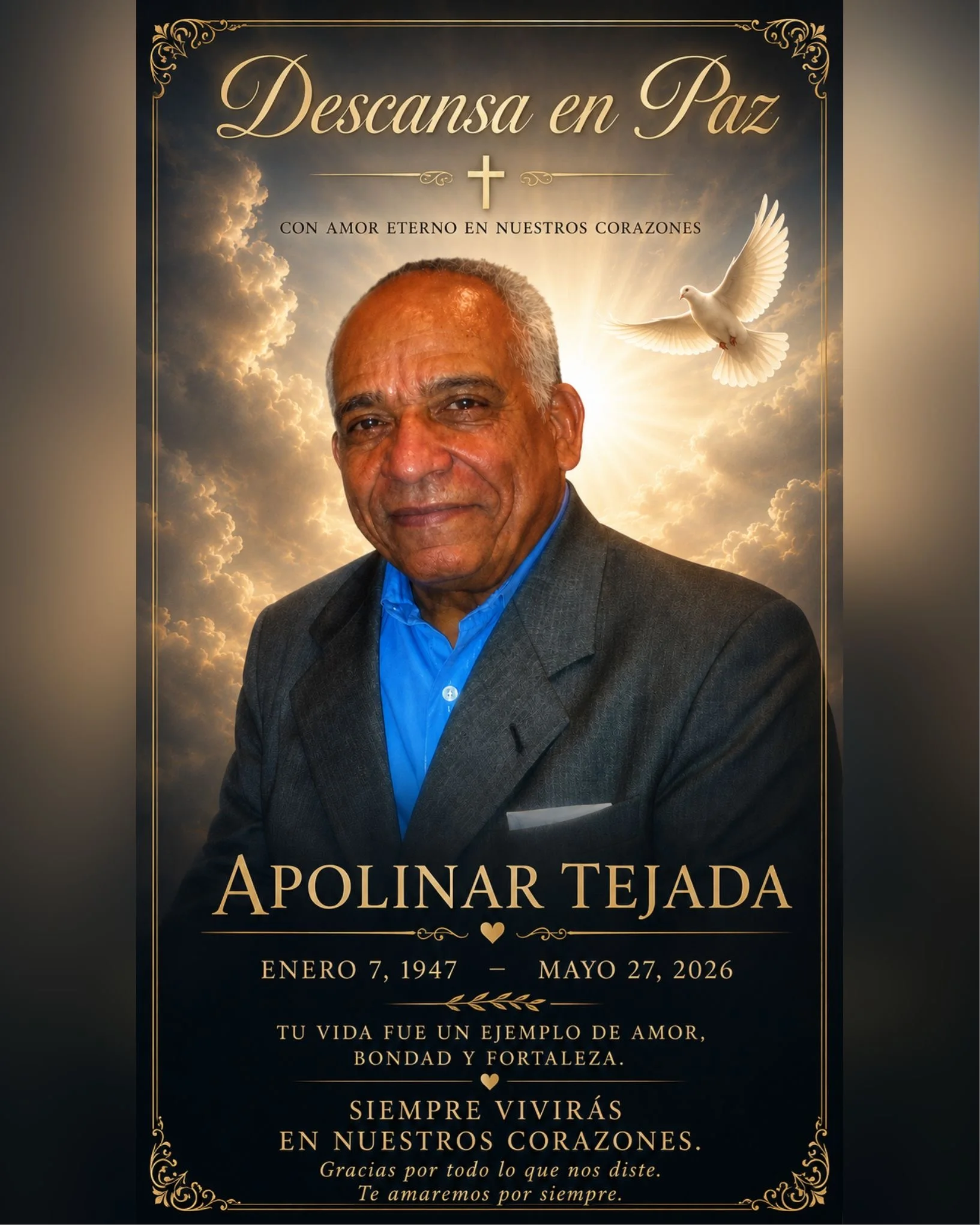 Memorial card for Apolinar Tejada